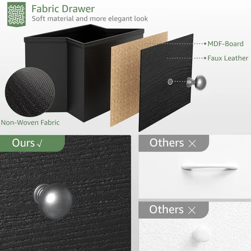 Vista 6 de BOLUO Cómoda con cambiador negro con 6 cajones de tela, tocador para bebés con cambiador superior, estación de cambio de pañales con almacenamiento