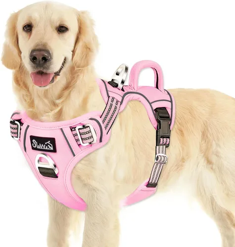 Vista 14 de SlowTon Arnés para perro sin tirones, arnés resistente sin estrangulamiento para mascotas, con 2 clips para la correa y mango vertical de fácil