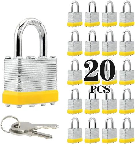 Vista 17 de ZonRo Candados con llave de acero laminado, cerraduras iguales con llave, 1-9/16 pulgadas de ancho, candados de grillete normal, paquete de 6, aro
