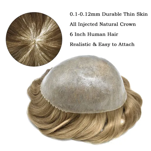 Vista 264 de Toupee para hombre 100% cabello humano real tupé para hombres 0.004 in piel de poliuretano para hombre, sistema de reemplazo de piezas de pelo