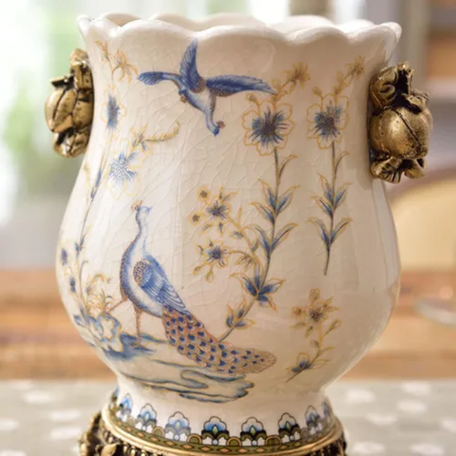 Vista 6 de Jarrón de cerámica alto para suelo, florero chino para decoración del hogar, florero japonés de 8.3 pulgadas, recipiente sofisticado para ramas