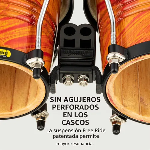 Vista 5 de Meinl Percussion FWB190AF Free Ride Series Bongos de madera, acabado de llama ámbar