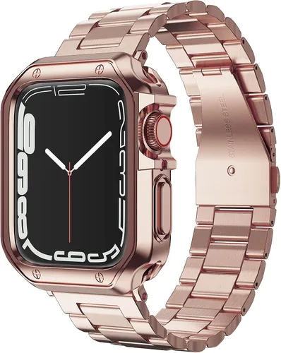 Vista 15 de Compatible con Apple Watch Banda y Estuche, Cadena de Metal de Acero Inoxidable con Cubierta de TPU, Correa de Pulsera de Eslabones