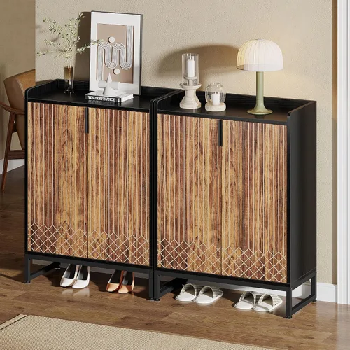 Vista 4 de Tribesigns Zapatero con puertas, organizador de almacenamiento de zapatos de 5 niveles para 25 pares, moderno zapatero de madera para entrada