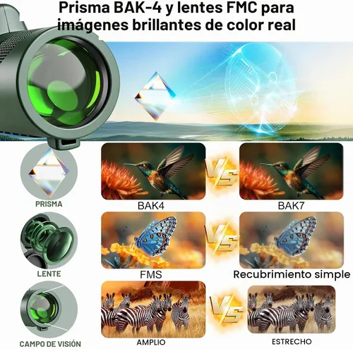 Vista 3 de Telescopio monocular 80X100 para adultos, con trípode y soporte