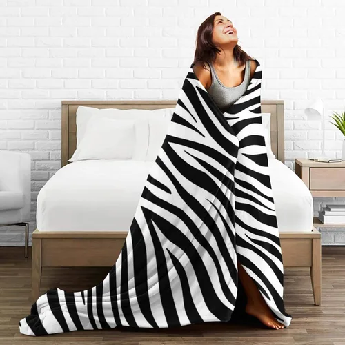 Vista 4 de Manta de microfibra ultrasuave con estampado de cebra, manta de microfibra de lujo para todas las estaciones, manta cálida para ropa de cama, sofá