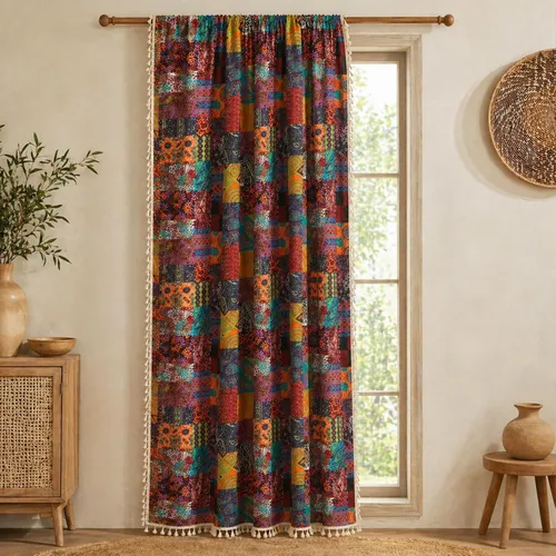 Vista 13 de VOGOL Cortinas con textura de lino con estampado floral bohemio, 59 x 63, 1 panel