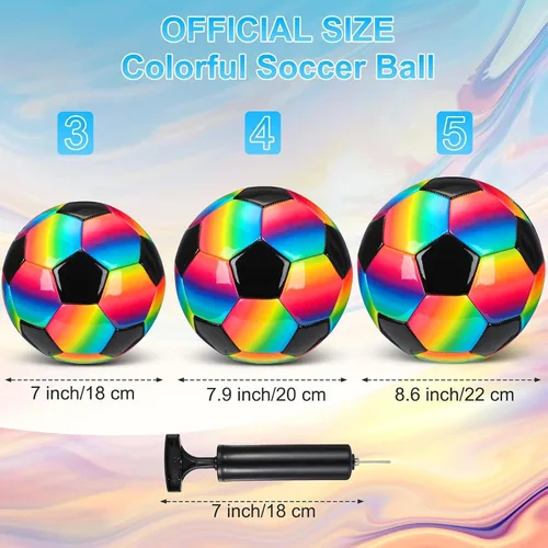 Vista 2 de Retisee Balón de fútbol de arcoíris con inflador, tamaño oficial, para interiores y exteriores, suave, inflable, para niños, adolescentes y adultos