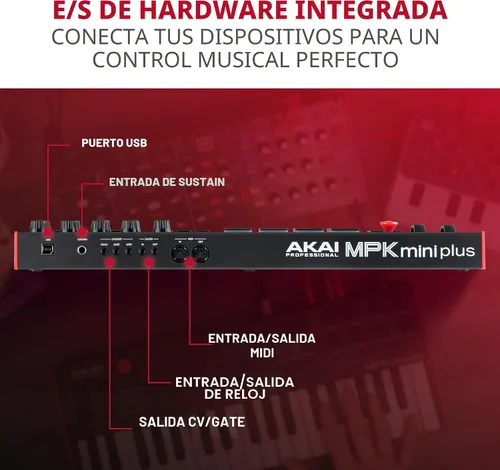 Vista 7 de Akai Professional MPK Mini Plus - Controlador de teclado MIDI USB con 37 teclas mini, 8 almohadillas MPC, secuenciador, E/S MIDI/CV/Gate, software