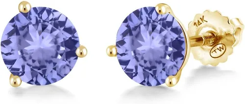 Vista 149 de Gem Stone King Aretes de Martini de oro amarillo de 14 quilates Aretes de tuerca de 3 puntas para mujeres y hombres Redondos de 0.236 pulgadas