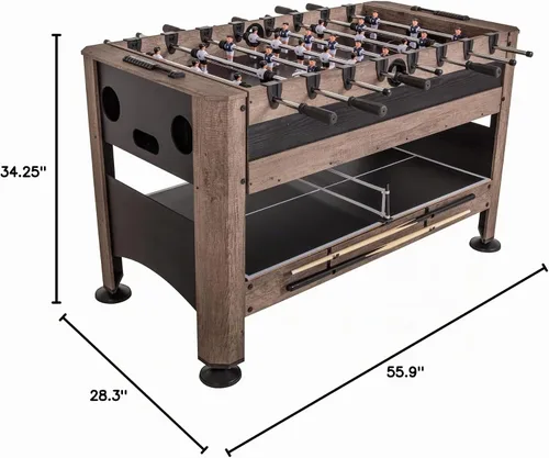 Vista 10 de Triumph - Mesa de juegos múltiples giratoria 4 en 1 de 56 pulgadas - Hockey de aire, Billar, Futbolín, Ping Pong - Acabado de grano de madera rústica