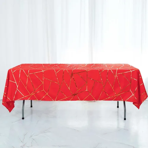 Vista 50 de Efavormart - Mantel redondo de poliéster de 120 pulgadas con patrón geométrico dorado Morado