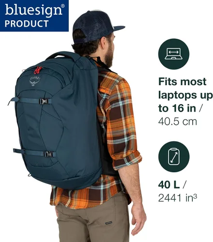 Vista 2 de Osprey Farpoint 40L Mochila de viaje para hombre, azul espacial apagado