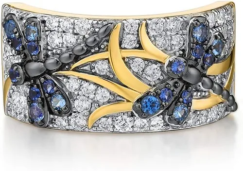 Vista 2 de Santuzza Anillo de libélula chapado en oro de 14 quilates con circonita cúbica 925 anillo de mariposa