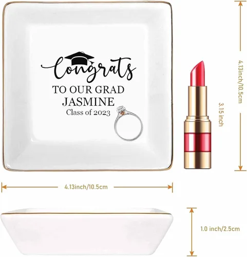Vista 5 de Artsadd Bandejas de cerámica personalizadas para joyería de mamá, Felicidades a nuestro grado, soporte personalizado para platos de graduación 2023