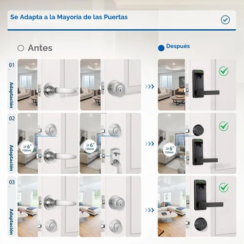 Vista 7 de Cerradura de puerta de huellas dactilares, control completo de aplicación resistente, teclado sin llave con mango reversible, perfecto para puertas