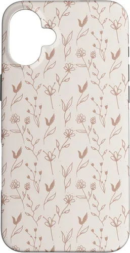 Vista 22 de iPhone 16 Hojas Botánico Flor Planta Línea Arte Terracota Case
