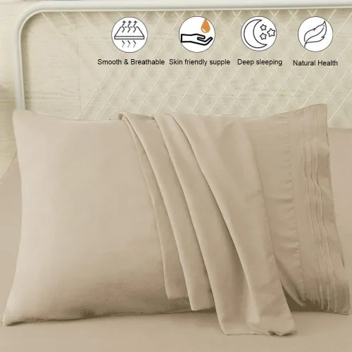 Vista 2 de SONORO KATE Juego de fundas de almohada de lujo de microfibra cepillada 1800 Bedding - antiarrugas, (beige, 2 fundas de almohada estándar)