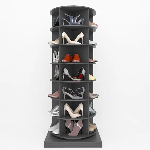 Vista 9 de Moderno zapatero giratorio de 6 niveles, zapatero giratorio de pie, organizador de almacenamiento giratorio de 360 grados, zapatero giratorio