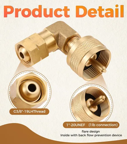 Vista 3 de Adaptador de codo de antorcha de quemador de malezas de propano, con ajuste de 1 libra y antorcha de conversión de rosca izquierda G3/8"-19