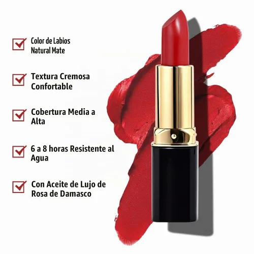 Vista 5 de evpct Lápiz labial mate aterciopelado rojo rubí para mujeres mayores, de larga duración, cremoso y sedoso, de larga duración, impermeable, a prueba
