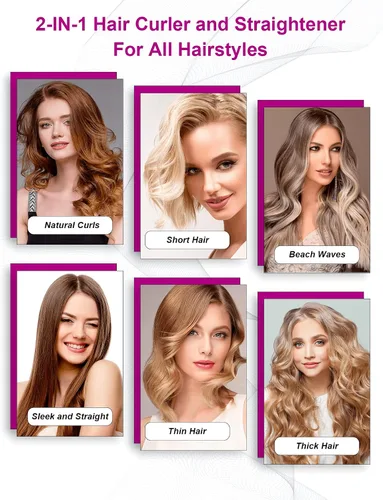 Vista 7 de LANDOT Plancha para el cabello y rizador 2 en 1: crea ondas de salón, rizos y estilos lisos en casa Placas flotantes, anti-frizz y sin enredos