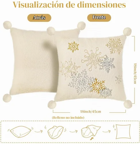 Vista 6 de Lewondr Funda para Almohada Decorativa, 45x45 cm Juego de 2 Fundas de Almohada de Doble Cara de Pelo Sintético Cómodas y Suavemente Decorativas