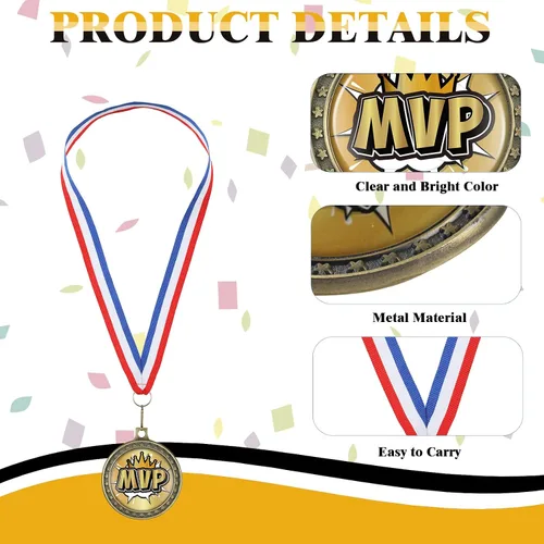 Vista 2 de XunYee MVP Champion Awards Medallas para fútbol, béisbol, fútbol, baloncesto, jugador de sóftbol, equipo MVP, campeón, regalo con cintas