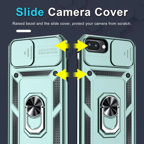 Vista 3 de Janmitta Funda para iPhone 8 Plus/7 Plus/6 Plus, Cubierta de Teléfono con Cubierta Deslizante Integrada para Lente de Cámara + Protector