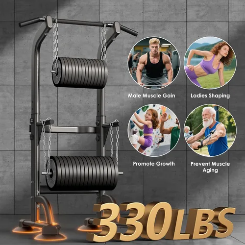Vista 3 de SogesPower Power Tower Estación de Fondos Barra de Dominadas para Gimnasio en Casa con Altura Ajustable Equipo de Entrenamiento de Fuerza, Estación