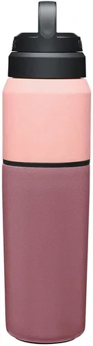 Vista 3 de CamelBak MultiBev - Botella de agua con aislamiento de acero inoxidable y taza de viaje Rosa Terracota/Rosa Camelia