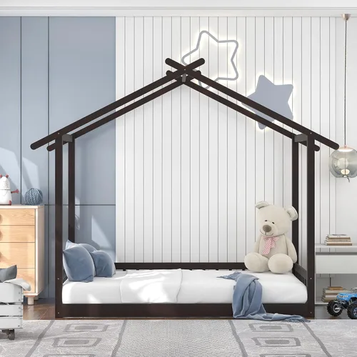 Vista 3 de Merax Cama de casa extensible, sofá cama de madera, no necesita somier, espresso