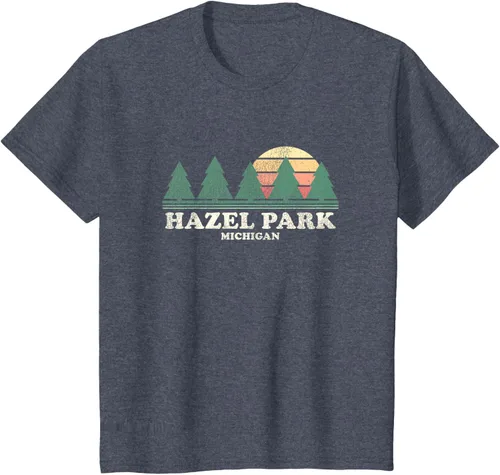 Vista 45 de Hazel Park MI - Camiseta vintage con diseño retro de los años 70, Azul / Patchwork, S