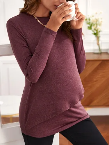 Vista 4 de Verdusa Camiseta de maternidad de manga larga con cuello redondo para mujer