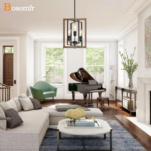 Vista 8 de Candelabro de 3 luces para entrada, moderna lámpara de granja para vestíbulo, dormitorio, luces colgantes rústicas para comedor, sala de estar, isla