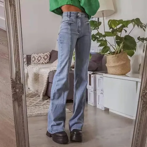 Vista 3 de Y2K E-Girl Streetwear - Pantalones de mezclilla para mujer, pantalones clásicos de mezclilla de calle, pantalones cargo casuales