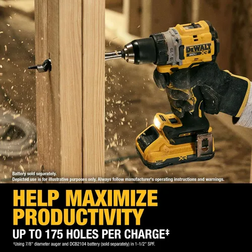 Vista 8 de DEWALT Taladro/destornillador inalámbrico de 1/2 pulgada sin escobillas MAX XR de 20 V (solo herramienta) (DCD801B)