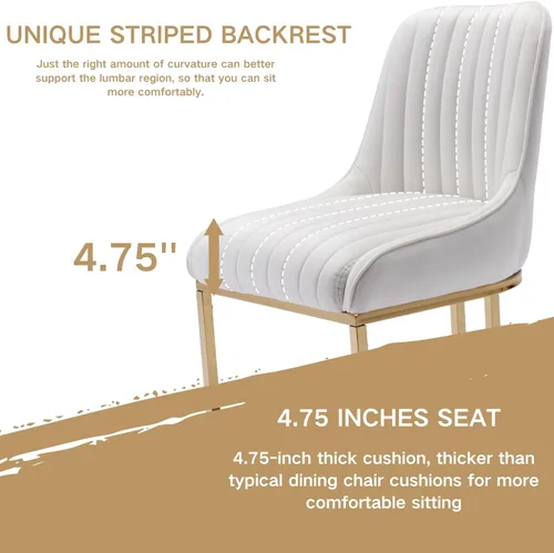 Vista 4 de Shunzhi Juego de 2 sillas de comedor modernas de terciopelo tapizadas, sillas de cocina con patas de metal dorado/respaldo sin brazos para cocina