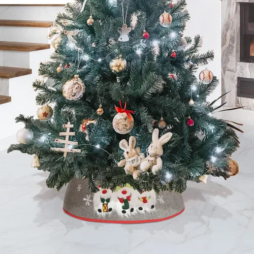 Vista 4 de Collares de árbol de Navidad para árboles artificiales con gnomos de Navidad, falda de árbol de Navidad como cubierta base con patrón de gnomos