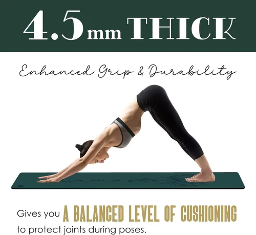 Vista 4 de Alfombrilla de yoga gruesa de 0.177 in, goma natural y poliuretano antideslizante con correa para mujer, esterilla de ejercicio para yoga, pilates