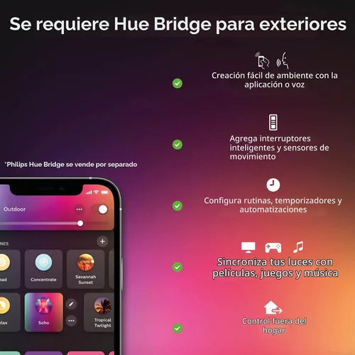 Vista 6 de Philips Hue Impress - Lámpara de pared para exteriores (cableada), (6.1 x 9.4 pulgadas), luz blanca y de color, control de voz, requiere puente