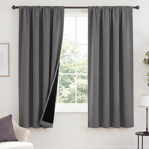 Vista 15 de NICETOWN Biscotti Beige 100% Cortinas opacas de 45" de largo para cocina, bolsillo con varilla para sótano completamente opaco, cortinas térmicas