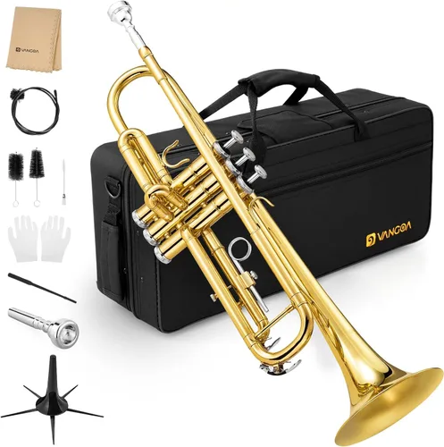 Vista 11 de Vangoa Bb Trompeta de latón estándar negro instrumento de trompeta para estudiantes, orquesta de banda escolar, adultos, niños, principiantes