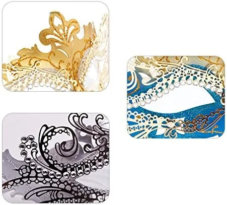 Vista 3 de 1 máscara de mascarada con corte láser de metal brillante para fiesta de diamantes de imitación