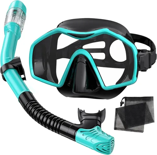 Vista 8 de Snorkeling Gear for Adults,Dry-Top Snorkel Mask Set with Tempered Glass,Anti-Fog & Anti-Leak Panoramic Swim Mask,Adjustable Snorkel Kit with Carry