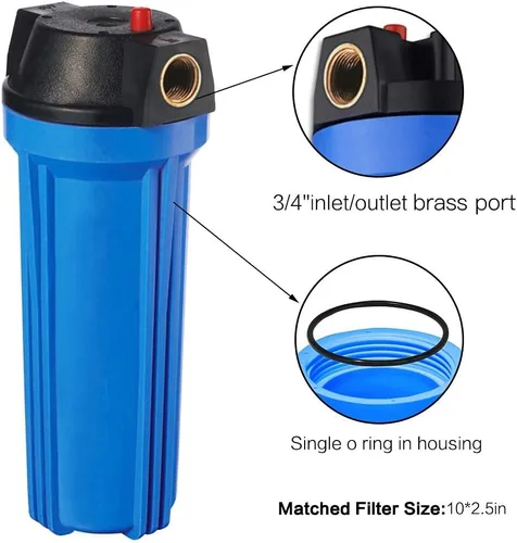 Vista 3 de Geekpure Sistema de filtro de agua para toda la casa de 10 pulgadas con carcasa azul y sedimento de PP enrollado, puerto de latón NPT de 3/4