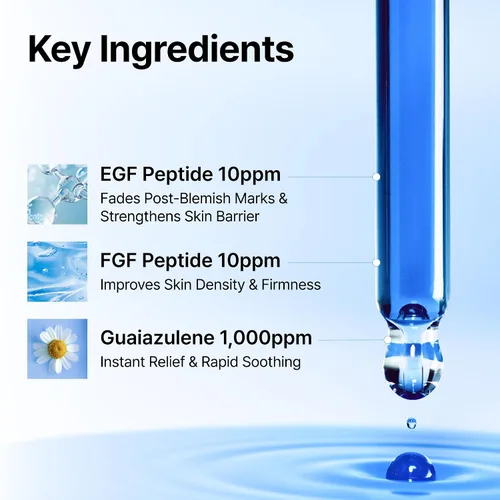 Vista 6 de DearKlairs - Suero coreano EGF – Gota activadora juvenil azul con EGF y FGF (10 ppm cada uno), reparación de barrera y marcas post-imperfección
