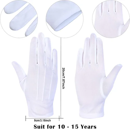 Vista 2 de Guantes formales de nailon para niños, guantes de vestir blancos, guantes de disfraz para niños, espectáculo de arte, fiesta de uniformes
