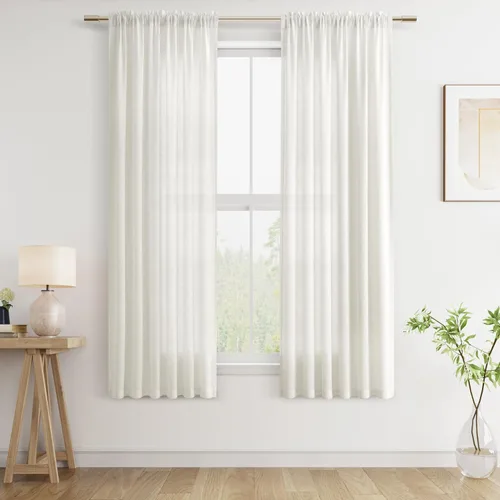 Vista 88 de Cortinas de lino verde aguamarina de 84 pulgadas de largo, juego de 2 paneles semitransparentes con bolsillo para barra para comedor, decoración