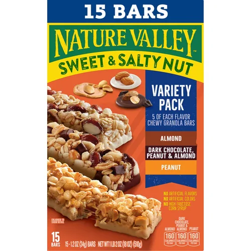 Vista 4 de Nature Valley Barras de granola de nueces dulces y saladas, paquete variado, 15 barras, 18 onzas